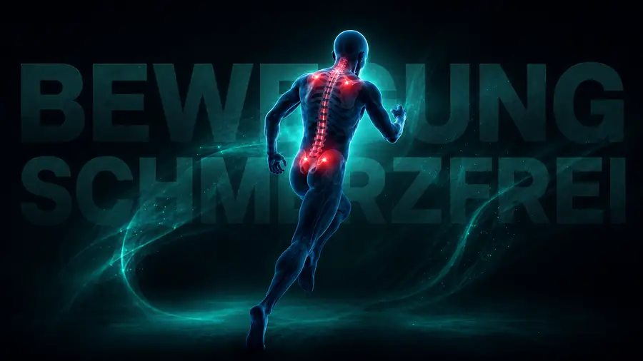Anatomische Darstellung eines laufenden Menschen mit hervorgehobener Wirbelsäule